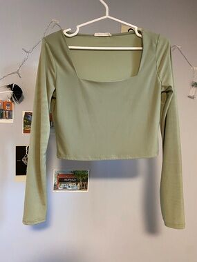 Olivia Rae Sage Green Long Sleeve Square Neck Crop Top